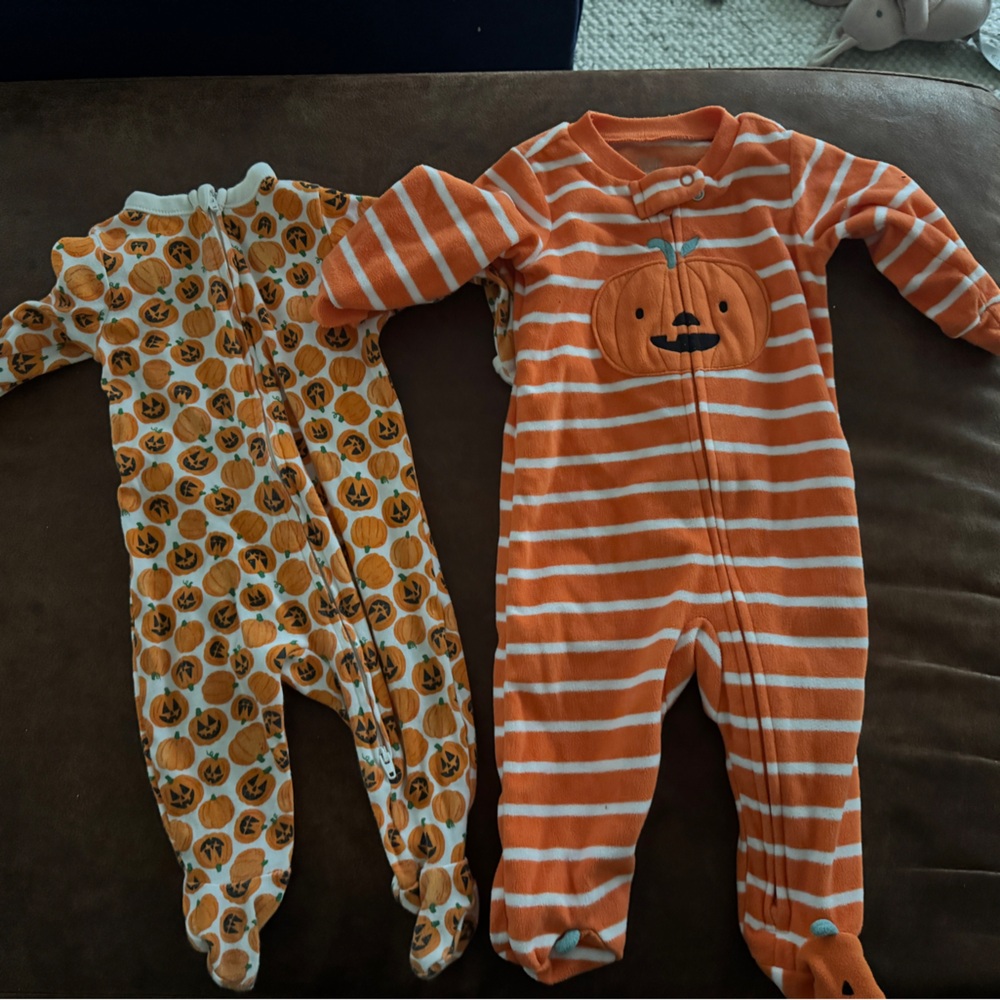 Orange Pumpkin Print Kids One Piece